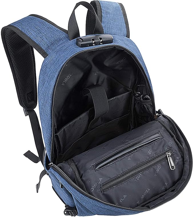Tzowla Business Laptop Backpack Anti-Theft Backpack with USB Charging Port and Lock 17.3 Inch Computer Backpacks for Women Men, Casual Hiking Travel Daypack (Blue)