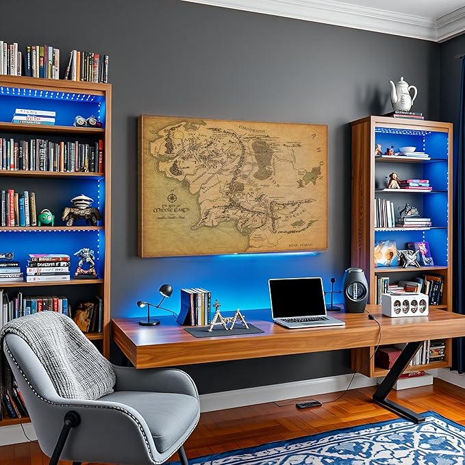 Middle Earth Map Wall Art Canvas Print - Fantasy Map of Middle Earth - 12''H x 18''W with Inner Wooden Frame - Lightweight & Easy to Hang - Perfect for Bedroom, Game Room Decor