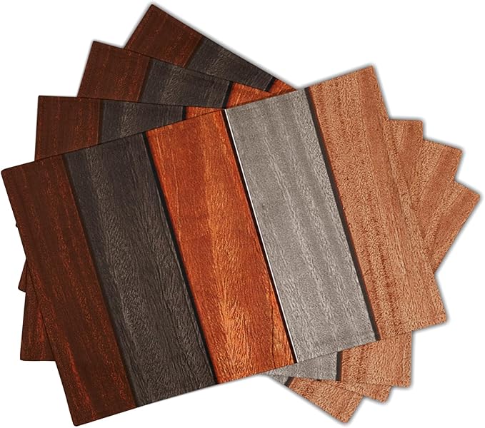 Giwawa Rustic Wood Placemats Set of 4- Fall Thanksgiving Orange Wooden Board Linen Place Mat 12x18 Inch- Farmhouse Country Style Washable Non-Slip Table Mats for Kitchen Dining Cabin Decor