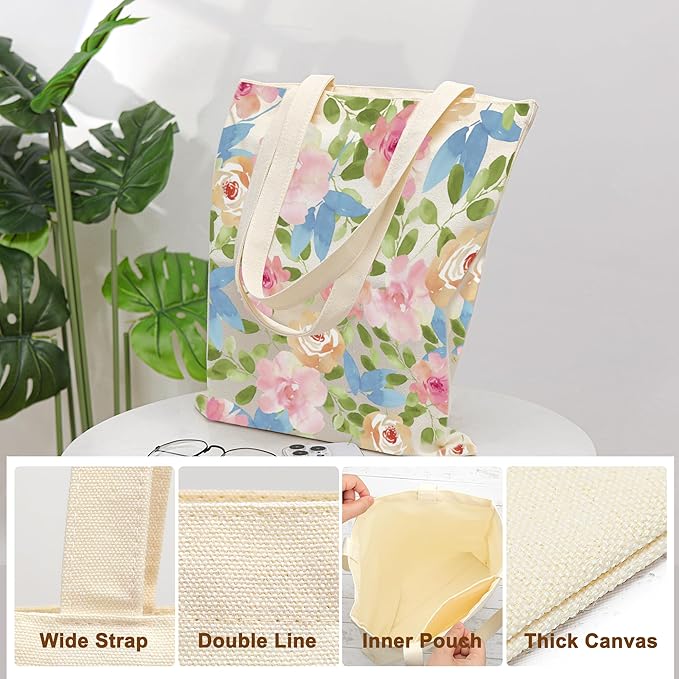 Tote Bag for Women, Canvas Tote Bag with Pockets,Canvas Shopping Bags,Reusable Grocery Bags