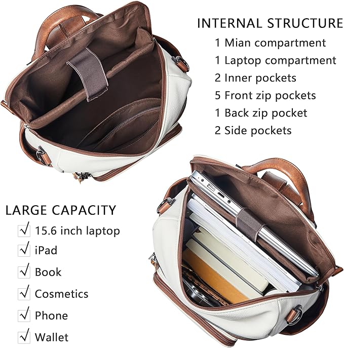 Shrrie Vegan Leather Laptop Backpack for Women 15.6 inch Work Backpack Fashion Travel Backpack Purse for Travel College Work
