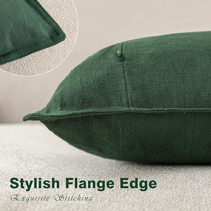 Foindtower Pack of 2, Decorative Linen Soild Throw Pillow Covers Soft Accent Lumbar Cushion Case Boho Farmhouse Pillowcase for Chair Couch Sofa Bedroom Living Room Home Decor 12 x 20 Inch Pine Green