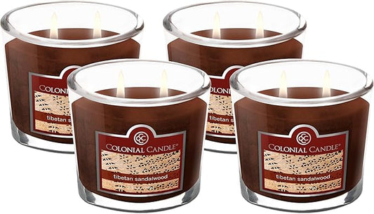 Colonial Candle Tibetan Sandalwood Scented Jar Candle, 2 Wick, 3.5 oz, Mottled Wax Candle (Pack of 4)