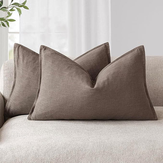 Foindtower Pack of 2, Decorative Linen Soild Throw Pillow Covers Accent Lumbar Cushion Case Boho Farmhouse Pillowcase for Chair Couch Sofa Bedroom Living Room Home Decor 12x20 Inch Light Coffee