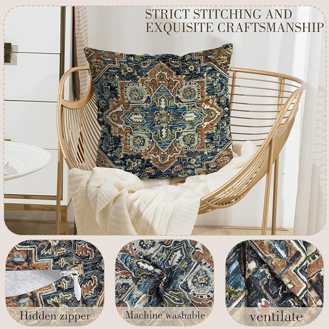 Boho Throw Pillow Covers 18x18 inch Set of 2,Bohemian Vintage Carpet Pattern Antique Ethnic Decor Double Sided Pattern Cushion Cover Soft Pillow Case Living Sofa Room Bed Square Pillow Cover