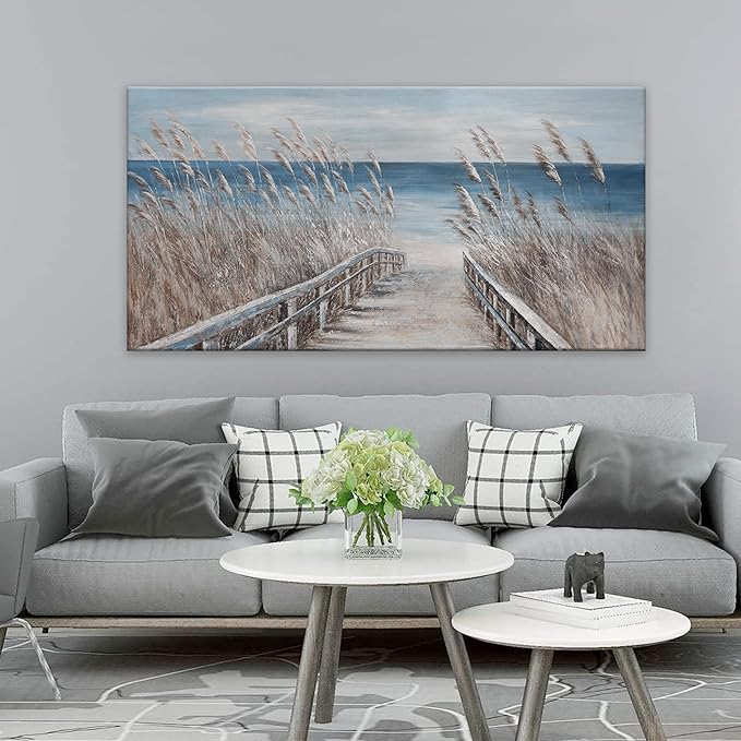 Canvas Wall Art Decor Large Wall Art for Living Room Vintage Coastal Wall Art Prints Landscape Beach Wall Art Decorations Blue Artwork for Walls Bedroom Office Kitchen Wall Decor 24" X 48"