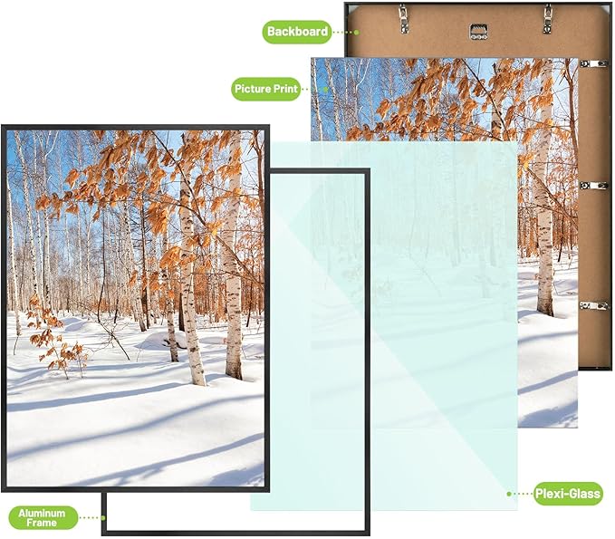 Golden State Art, A2 Aluminum Picture Frame, Black Metal Thin Poster Frames for 16.5x23.4 inch Photo, Acrylic Front, Wall Hook for Horizontal or Vertical Display, 3 Pack