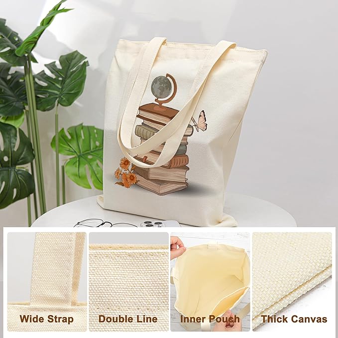 Tote Bag for Women, Canvas Tote Bag with Pockets,Canvas Shopping Bags,Reusable Grocery Bags