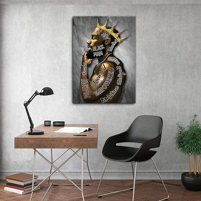Framed Inspirational Black Man Wall Art African American Men Portrait Wall Art Motivational Quotes Afro King Poster Abstract Canvas Prints Painting Home Decor for Bedroom Living Room Ready to Hang