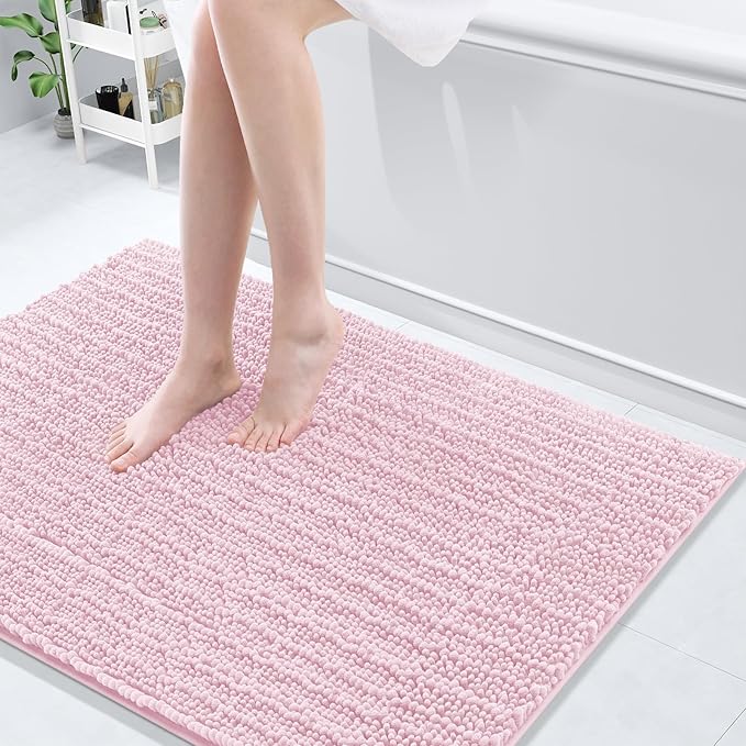 Arotive Luxury Chenille Bathroom Rug Mat, Extra Soft Thick Absorbent Shaggy Bath Rugs, Non-Slip Machine Wash Dry, Plush Bath Mats for Bathroom, Shower and Tub, 40x32, Pink