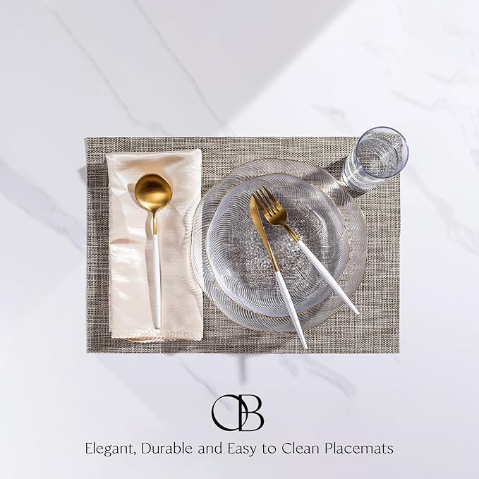 Placemats Set of 6 - Easy Clean Woven Vinyl Placemats for Dining Table, Indoor/Outdoor Place Mats, Washable PVC Table Mats（Cappuccino）