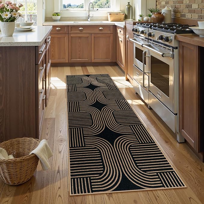 Lahome Modern Geometric Runner Rug, 2x6 Laundry Room Rug Runners for Hallways Non Slip, Washable Outdoor Carpet with Rubber Backing, Farmhouse Non Shedding Kitchen Mats for Floor Entryway