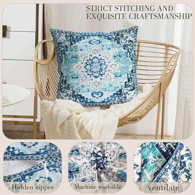 Boho Throw Pillow Covers 20x20 inch Set of 2,Bohemian Vintage Carpet Pattern Antique Ethnic Decor Double Sided Pattern Cushion Cover Soft Pillow Case Living Sofa Room Bed Square Pillow Cover