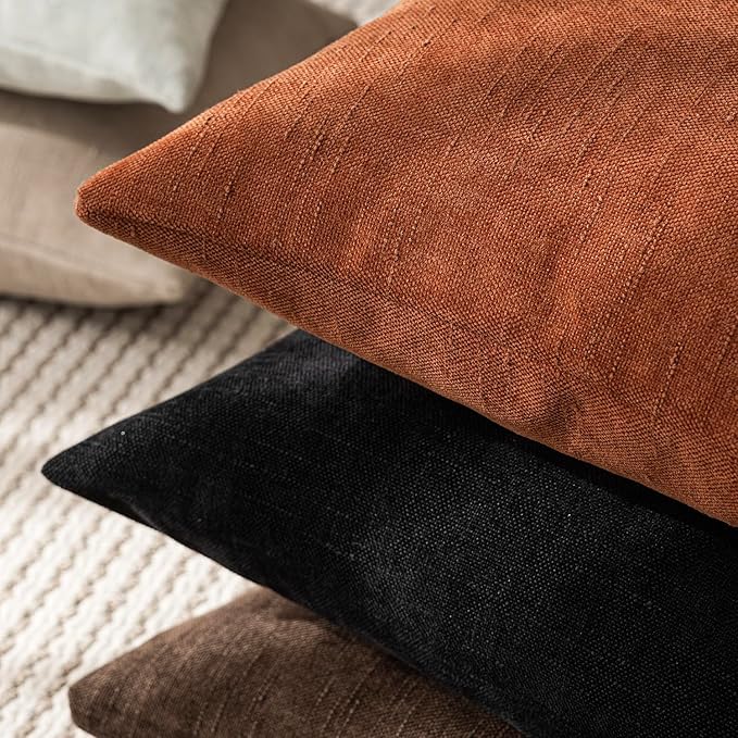 Foindtower Pack of 2 Soft Textured Throw Decorative Pillow Covers Square Accent Solid Cushion Cover Cozy Farmhouse Pillow Case with Zipper for Couch Sofa Bed Living Room 22x22 Inch, Burnt Orange