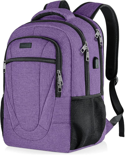 BIKROD Backpack for Women and Men, Extra Large School Backpacks for Teens, Water Resistant Back Pack with USB Charging Port Fits 17 Inch Laptop, Business Anti Theft Sturdy Computer Bag Gifts, Purple