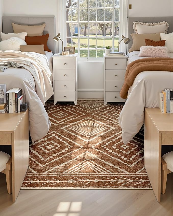 Area Rug 5x7 Rug Machine Washable Non-Slip Low Pile Print Pattern Western Rug for Living Room Bedroom Entryway Tribal Series -Yellowbrown/Cream