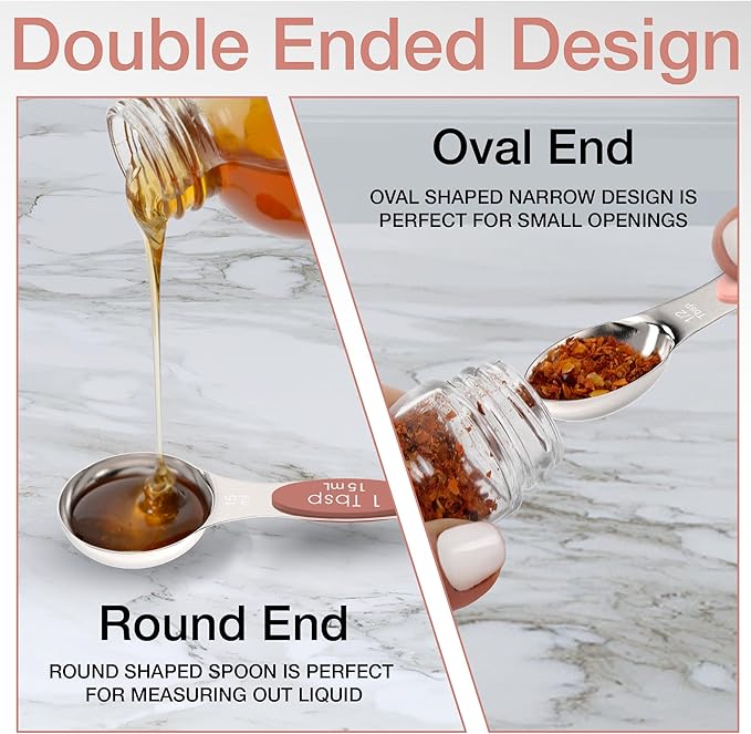 Magnetic Measuring Spoons Set - Stainless Steel, Double Ended, Stackable & Nested Design for Dry and Liquid Ingredients, Ideal for Spice Jars, 9-Piece Set with Leveler (Country Chic)