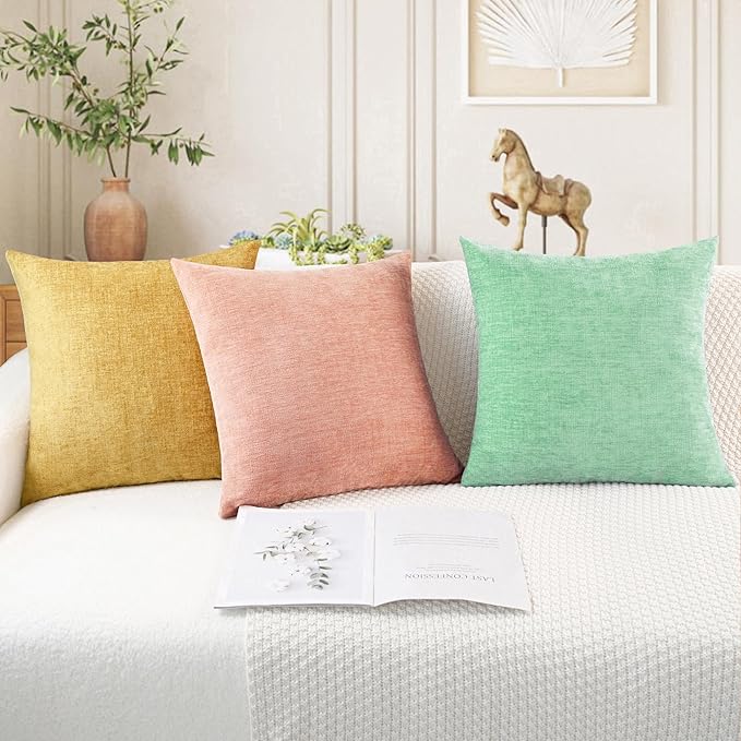 CaliTime Throw Pillow Covers Decorative 26 X 26 Inches Pack of 2 Cozy Chenille Cushion Cases for Couch Sofa Bed Living Room Home Grey Green