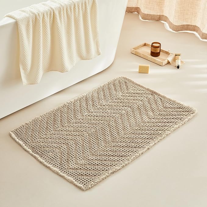 Bath Mats,Upgraded Waffle Super Absorbent Bath Mat,Bathroom Rugs Non Slip Washable, Quick Dry Shower Mats, Ultra Soft Bath Mats for Bath Floor,Brown,24"*36"