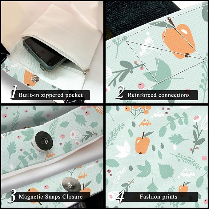 Canvas Tote Bag for Women，Cute Heavy-Duty Shoulder Bag with Zipper Pocket -Travel Tote for Grocery, Gym,Shopping