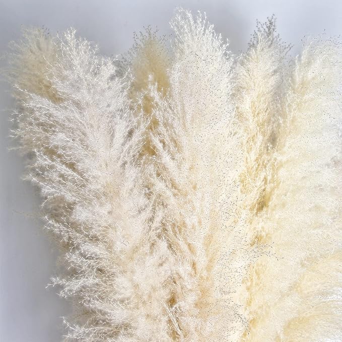 46" inch 10 Stems Natural Pampas Grass Decor Tall, Pompas Grass, Tall Pampas Grass for Weddingm, Farmhouse, Boho Home Decor (Ivory)