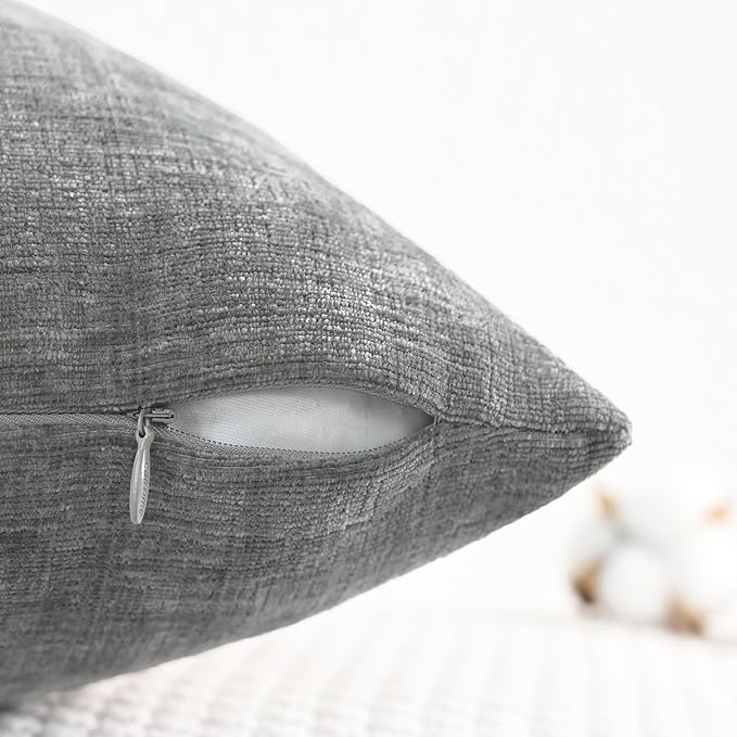 CaliTime Throw Pillow Covers Decorative 16 X 16 Inches Pack of 2 Cozy Chenille Cushion Cases for Couch Sofa Bed Living Room Home Medium Grey