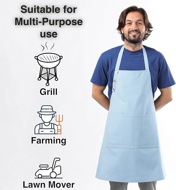 TOSHE Kitchen Apron Waterdrop Resistant Cotton Apron with adjustable Aprons for Women with Pockets 10 Color option Cooking Apron Light Blue (Light Blue)