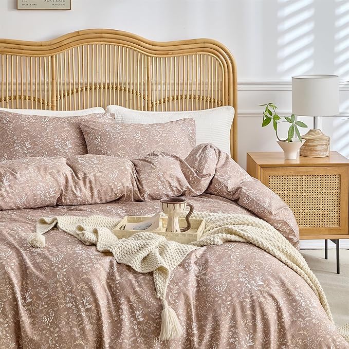 mixinni 3 Pieces Duvet Covers Twin XL Size, 100% Cotton Comforter Cover Wildflower Printed on Khaki Floral Bedding Set with Zipper Closure 4 Ties (1 Duvet Cover 68"x86", 2 Pillow Cases 20"x26")