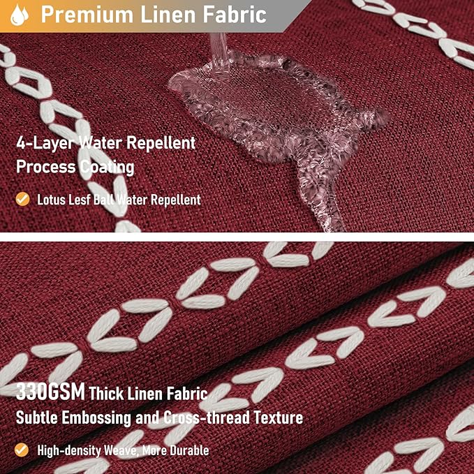 BTTN 78 Inch Long Shower Curtain - Boho Farmhouse Linen Thick Striped Fabric Shower Curtain Set with 12 Plastic Hooks, Tall Rustic Country Luxury Cloth Shower Curtains for Bathroom - Burgundy - 72x78