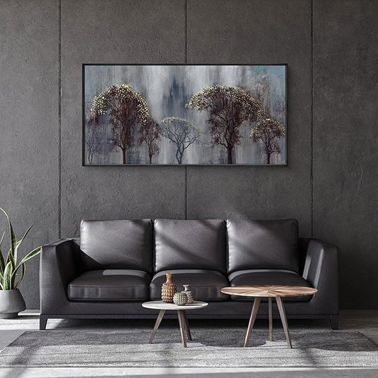KLAKLA Living Room Wall Art - Black and White Wall Decor Large Picture Landscape Black and Gold Tree Artwork for Walls Frame Canvas Bedroom Office Home Decor 48x24 Inches
