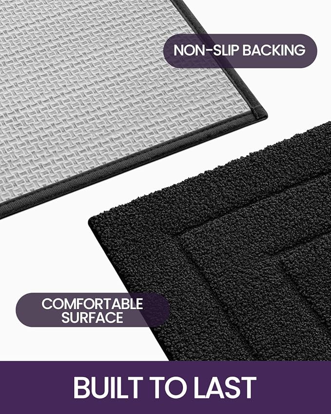 DEXI Bathroom Rug 36x24, Non Slip Washable Bath Mat for Shower Floor, Absorbent Soft Bathmat with Rubber Backing, Quick Dry Microfiber Carpet, Black