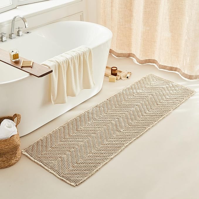 Bathroom Runner Rug Super Absorbent Non Slip Long Bath Mat Machine Washable Boho Bathroom Rugs Quick Dry Rug Runners for Hallway Bedroom Laundry Room,Brown, 2'x 6'(24" x 72")