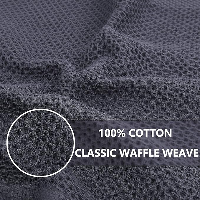 Homaxy 100% Cotton Oversized Waffle Weave Kitchen Dish Towels, Ultra Soft Absorbent Quick Drying Cleaning Towel, 20 x 28 Inches, 4-Pack, Dark Grey