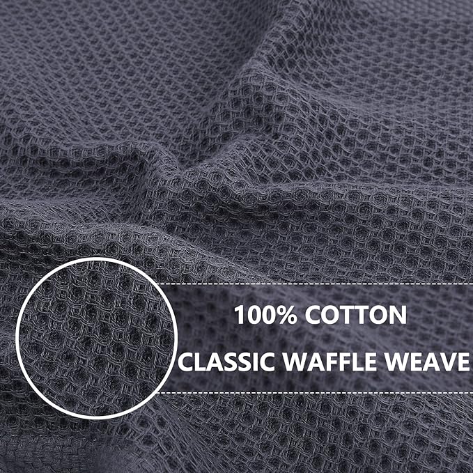Homaxy 100% Cotton Waffle Weave Kitchen Dish Cloths, Ultra Soft Absorbent Quick Drying Dish Towels, 12 x 12 Inches, 24-Pack, Dark Grey