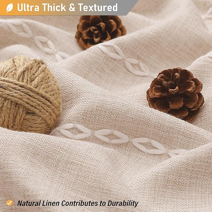 BTTN Extra Long Shower Curtain - 72x84 Long Boho Chic Striped Tassel Linen Fabric Shower Curtain Set with Hooks, Tall Modern Farmhouse Aesthetic Weighted Cloth Shower Curtains for Bathroom - Tan/Taupe