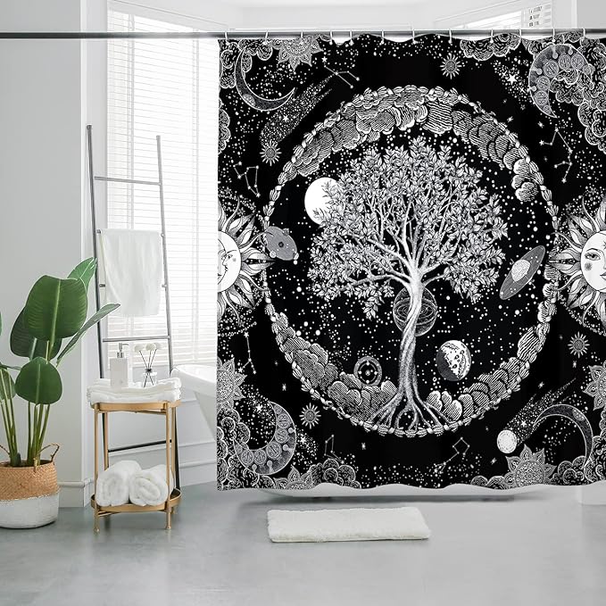 Bohemian Bathroom Curtain Colorful Boho Floral Print Beautiful Bright Polyester Fabric Cloth Shower Curtain for Bathroom Decoration, 72"x72"