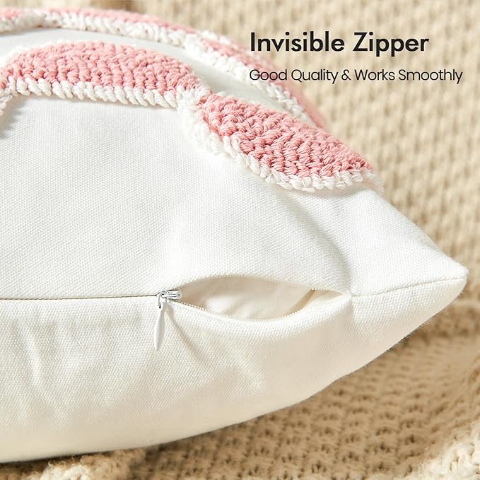 lifein 18x18 Pillow Covers-Throw Pillow Cover,Tufted Boho Jacquard Pillow Covers,Farmhouse Decorative Pillow Cover,Pillow Cases for Gift,Couch,Sofa,Bed,Chair,Living Room,Home Decor(18x18inch)