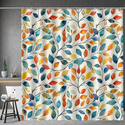 Aimego Spring Colorful Shower Curtain -Summer Nature Botanical Watercolor Plant Leaves Floral Fabric Cloth Bath Shower Curtain Set with 12 Hooks for Bathroom Decor Accessories, 72"x72"