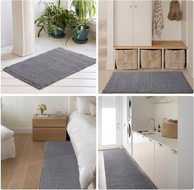 Waffle Bath Mat, Boho Bathroom Rugs Non Slip Washable Super Absorbent Quick Dry Bath Mat Farmhouse Bathroom Decor, 24"x16" Grey