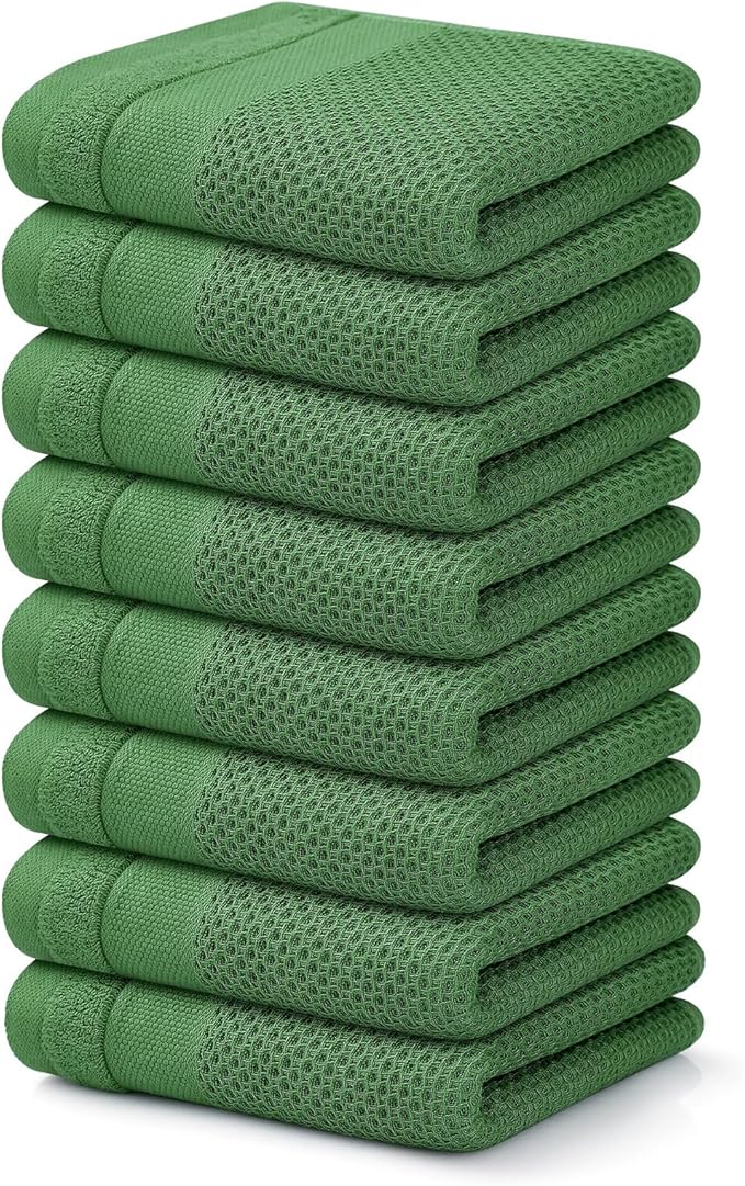 Homaxy 100% Cotton Waffle Weave Kitchen Towels, 13 x 28 Inches Super Absorbent and Machine Washable Dish Towels for Drying Dishes, 8-Packs, Grass Green
