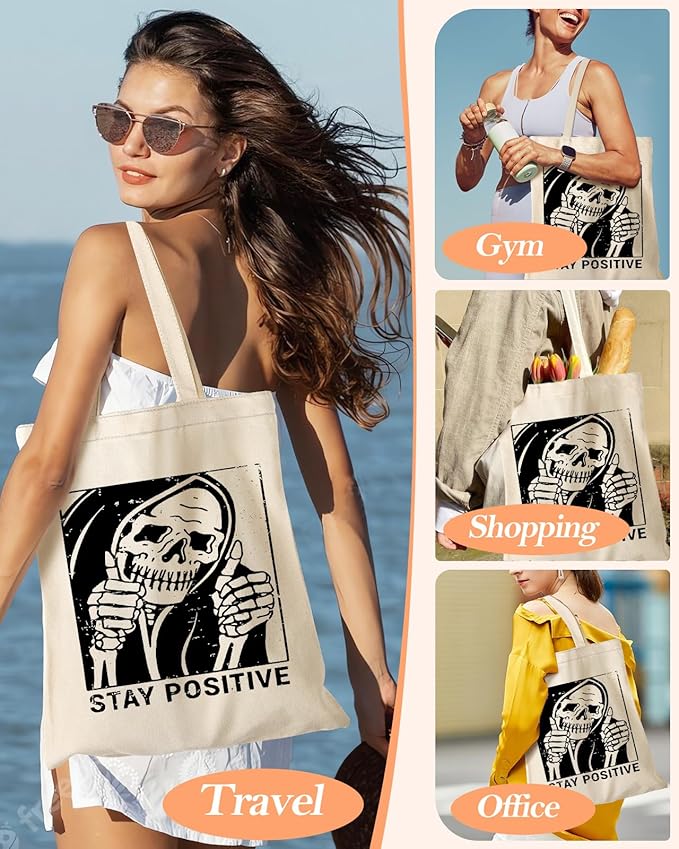 Canvas Tote Bag with Pocket - Aesthetic Cute Canvas Bag for Women Shoulder Totes for Shopping, Work, Gym