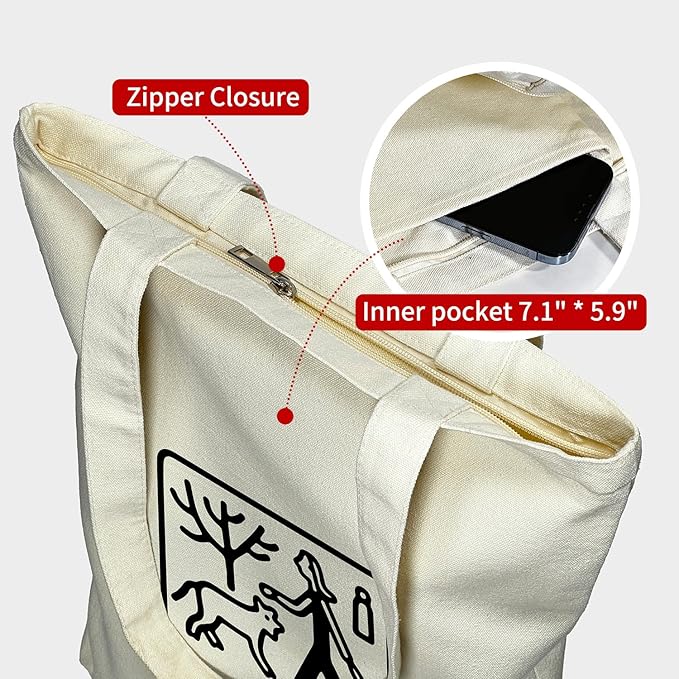 Canvas Tote Bag for Women, Aesthetic Tote Bag with Zipper Pocket for Grocery Travel Work Gift, Canvas Shopping Bag