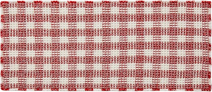 Waffle Runner Rug Bathroom, Long Boho Bathroom Rugs Non Slip Washable Absorbent Checkered Bathroom Mat Quick Dry Cute Bath Mat, 72"x24" Red and White