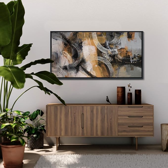 KLAKLA Modern Art Wall Decor - Large Wall Art for Living Room, Office, Bedroom - Abstract Wall Art Canvas Pictures for Living Room - Orange, Gray, Yellow Wall Artwork 20×40IN