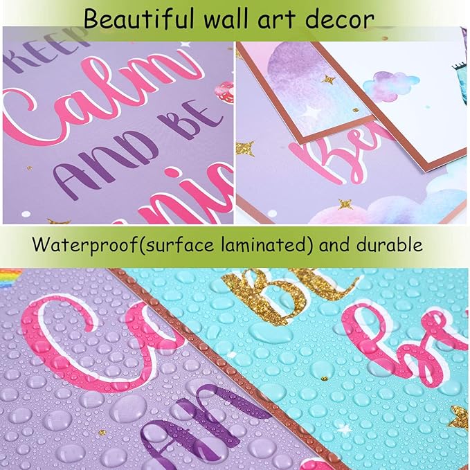 Zonon 9 Pcs Unicorn Wall Decor Girls Room Inspirational Unicorn Art Prints Poster Watercolor Rainbow Flower Girls Bedroom Decor Cute Unframed for Christmas Kids Teen Nursery Decoration Gift, 8" x 10"