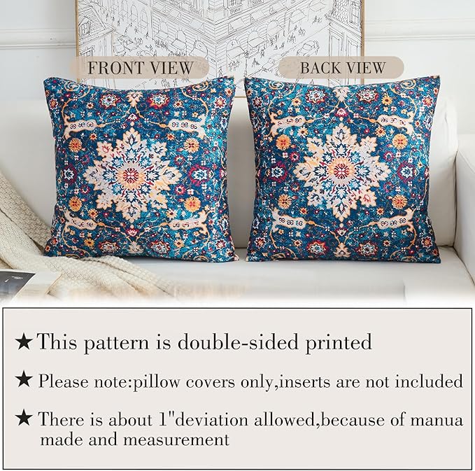 Boho Throw Pillow Covers 24x24 inch Set of 2,Boho Vintage Carpet Pattern Antique Ethnic Decor Double Sided Pattern Cushion Cover Soft Pillow Case Living Sofa Room Bed Square Pillow Cover