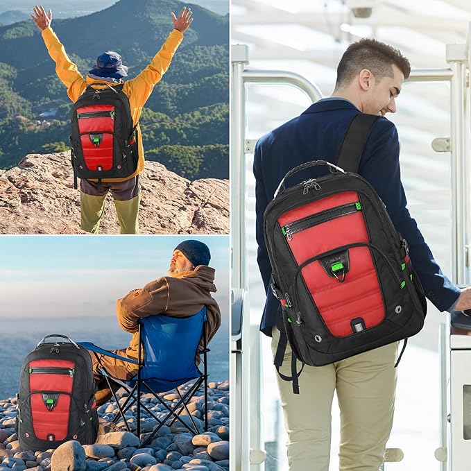 Z-MGKISS 52L Extra Large Laptop Backpack, Travel Computer Bag with USB Port, TSA-Approved Business Rucksack for Men Women, Heavy Duty Backpack Fits 17.3 Inch Laptop & Notebook, Red