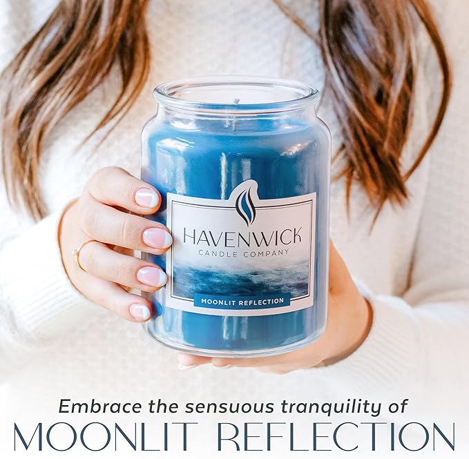 Havenwick Moonlit Reflection Soy Blend 22-oz Large Jar Candle, Long Lasting 110-130 Hour Burn Time with Single Cotton Wick, Relaxing Scented Candles for New Home Gift & Housewarming Parties