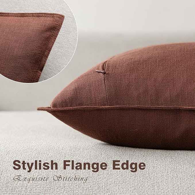Foindtower Pack of 2, Decorative Linen Soild Throw Pillow Covers Soft Accent Euro Cushion Case Boho Farmhouse Pillowcase for Chair Couch Sofa Bedroom Living Room Home Decor 22 x 22 Inch Rust Red