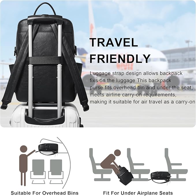 Leather Laptop Backpack for Women, 15.6 Inch Laptop Travel Backpack Purse Large Capacity Computer Bag, Casual Daypack Nurse Bag College Bookbag for School, Black